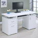 CoasterEveryday Tracy 55-inch white office computer desk with two drawers