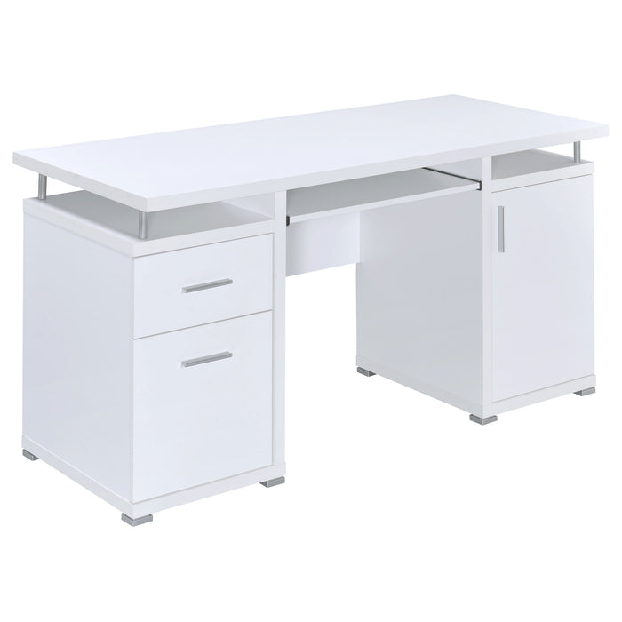 CoasterEveryday Tracy 55-inch white office computer desk with two drawers