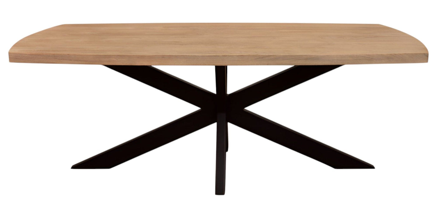 82" Solid Wood And Iron Pedestal Base Dining Table - Natural / Brown