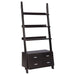 CoasterEveryday Colella 72-inch cappuccino 5-shelf storage ladder bookshelf showing five spacious shelves and sleek design