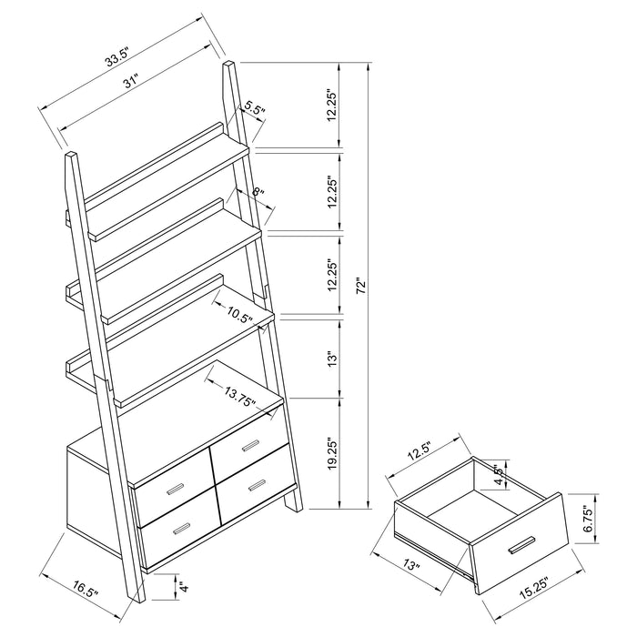 Colella 72-inch cappuccino storage ladder bookshelf with five shelves, made of wood, designed for home organization and decor.