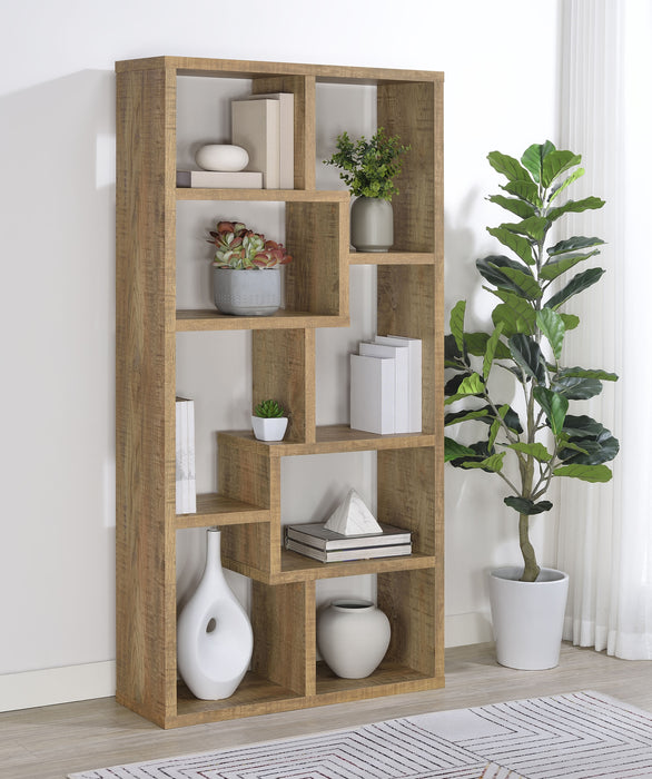 CoasterEveryday Theo 71-inch Mango bookshelf with six shelves, tall wooden furniture design