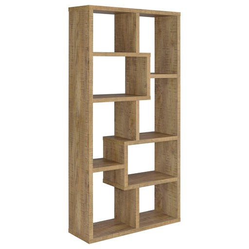 CoasterEveryday Theo 71-inch mango 6-shelf bookshelf with open shelving and a warm wood finish