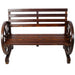 Rustic Giga wooden wagon wheel bench for two with slatted seat and backrest in brown, showcasing a charming country-style design.