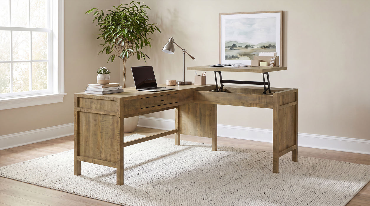 Hogan 1-drawer Lift Top L-shape Computer Writing Desk Mango