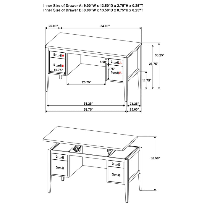 Graham 54-inch 4-drawer Double Pedestal Lift Top Computer Desk Black