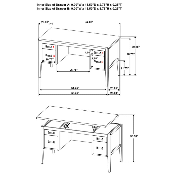 Graham 4-Drawer Lift-Top Computer Desk Walnut Brown