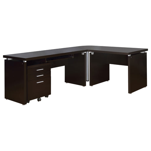 CoasterEveryday Skylar cappuccino L-shape desk with mobile file cabinet