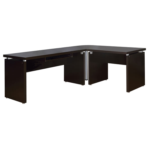 Skylar 83-inch L-shaped office computer desk by CoasterEveryday in cappuccino finish