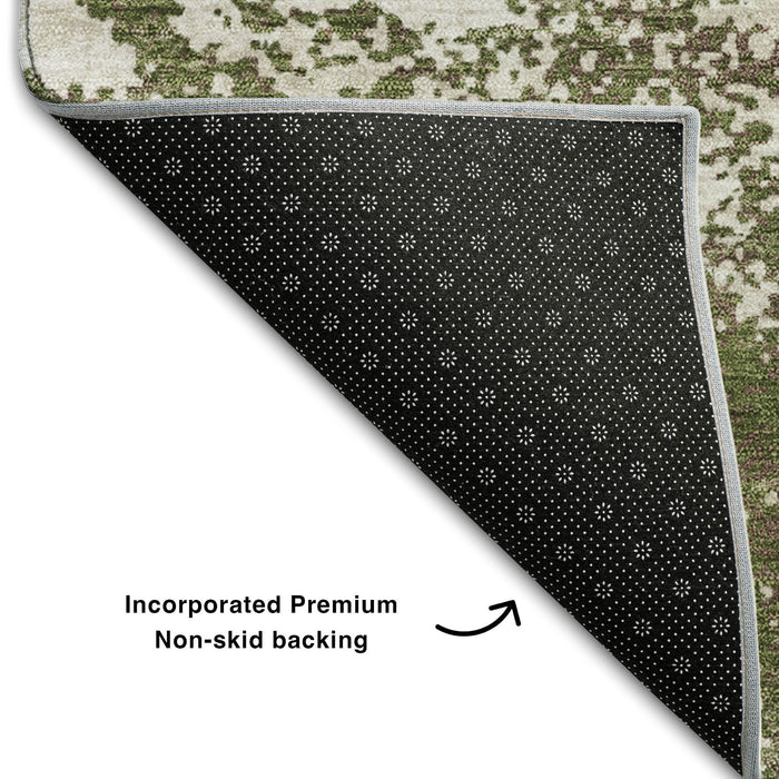 10' X 14' Abstract Washable Area Rug With UV Protection (680669) - Olive Green / Ivory