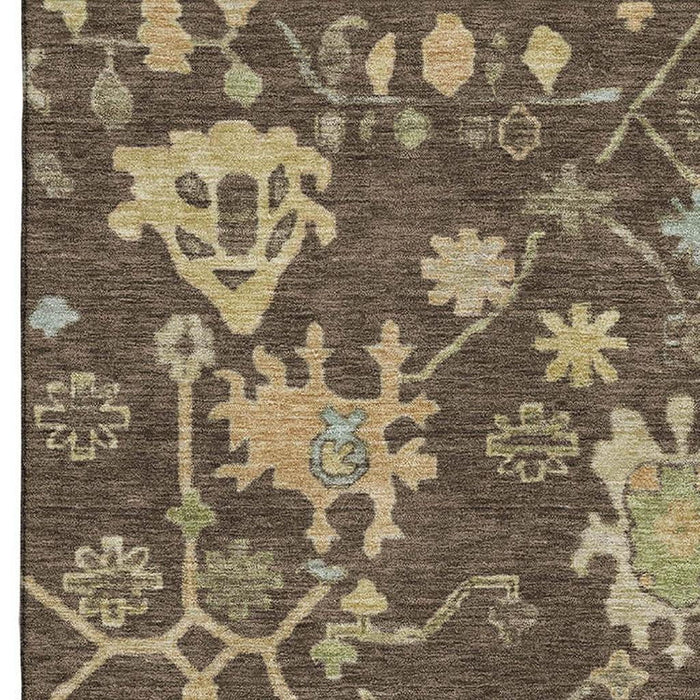 10' X 14' Floral Washable Area Rug With UV Protection (708409) - Brown / Gold / Blue