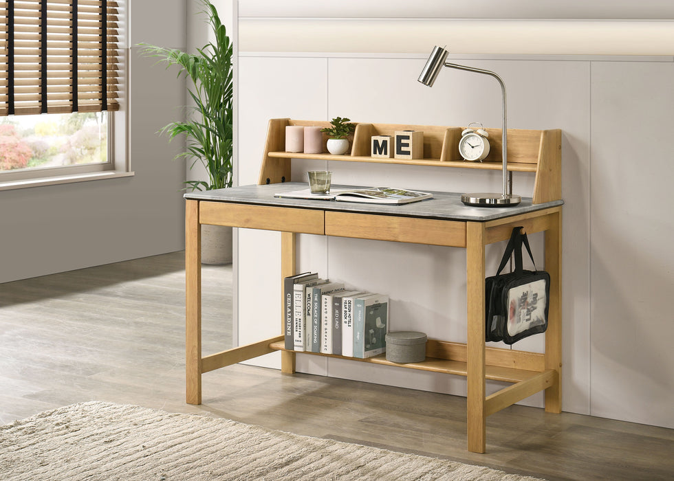CoasterEveryday Besler 47-inch SmartTop writing desk with shelf in cement and natural finish