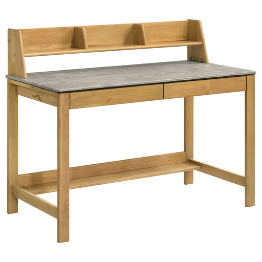 CoasterEveryday Besler 47-inch SmartTop writing desk with shelf in cement and natural finish