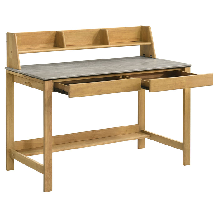 CoasterEveryday Besler 47-inch SmartTop writing desk with shelf in cement and natural finish