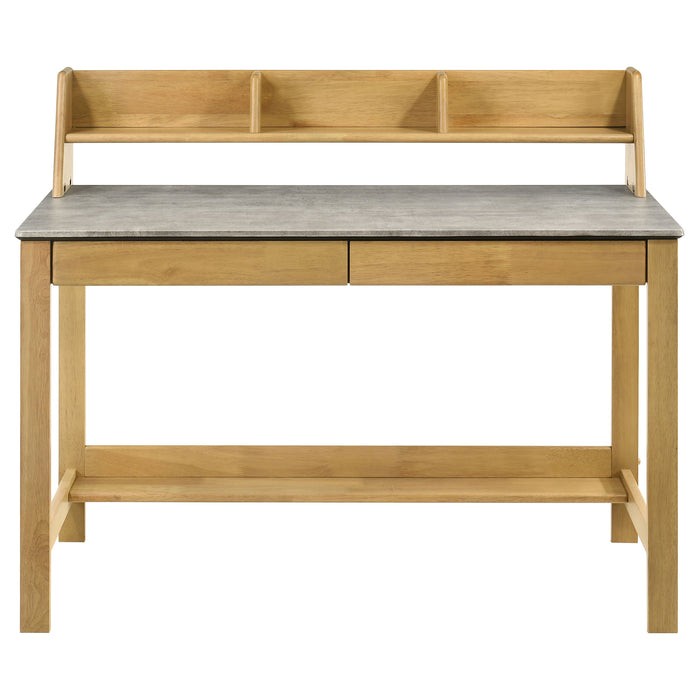 CoasterEveryday Besler 47-inch SmartTop writing desk with shelf in cement and natural finish