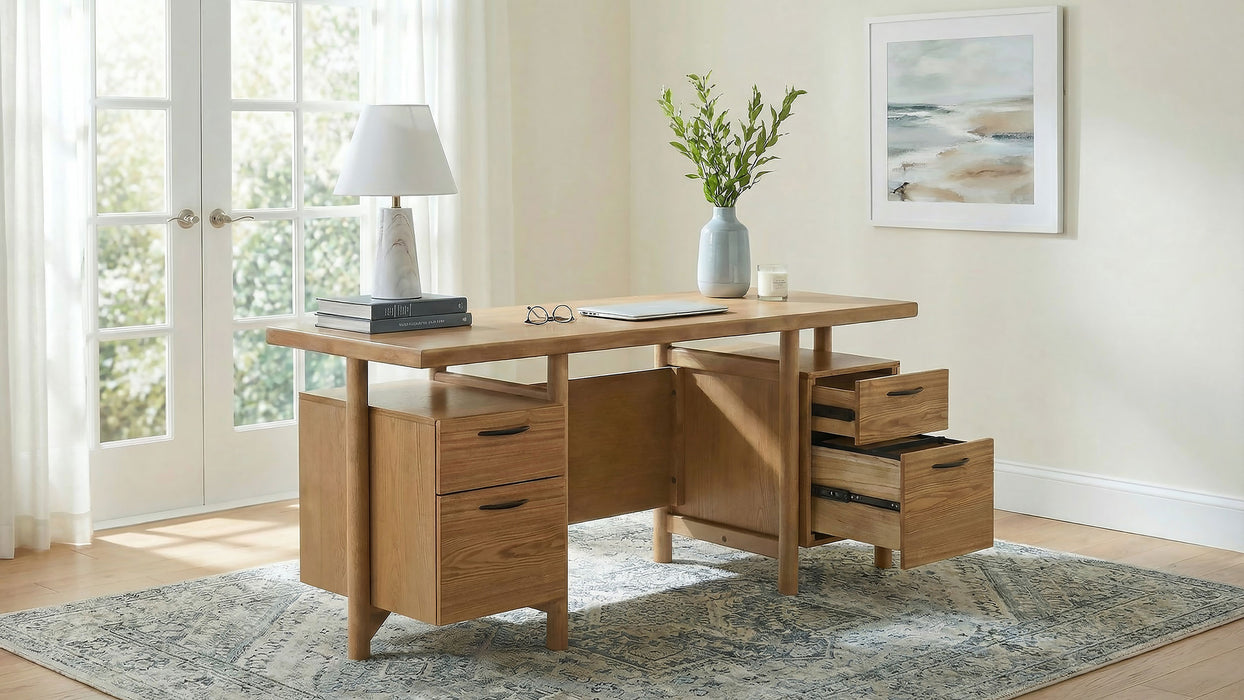 CoasterEveryday Roldan 69-inch computer desk in light ash with four drawers and file drawer