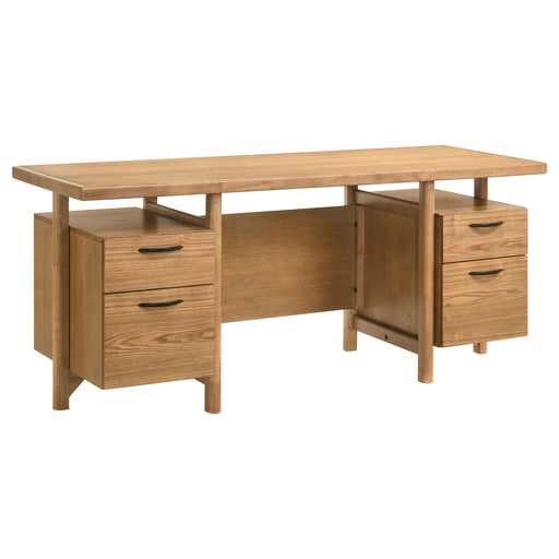 CoasterEveryday Roldan 69-inch computer desk in light ash with four drawers and a file drawer