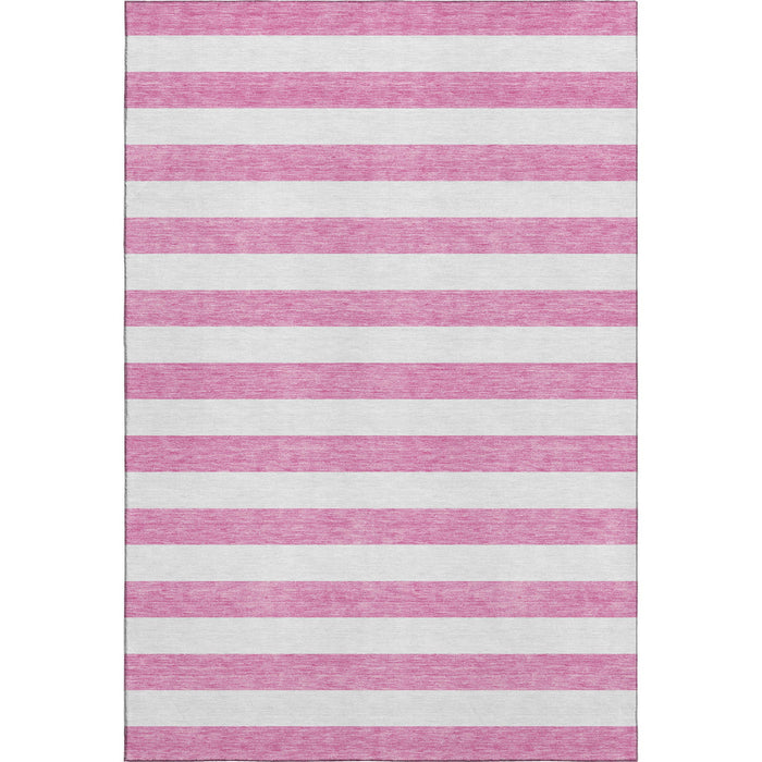 9' X 12' Striped Washable Area Rug With UV Protection (647637) - Pink / Ivory