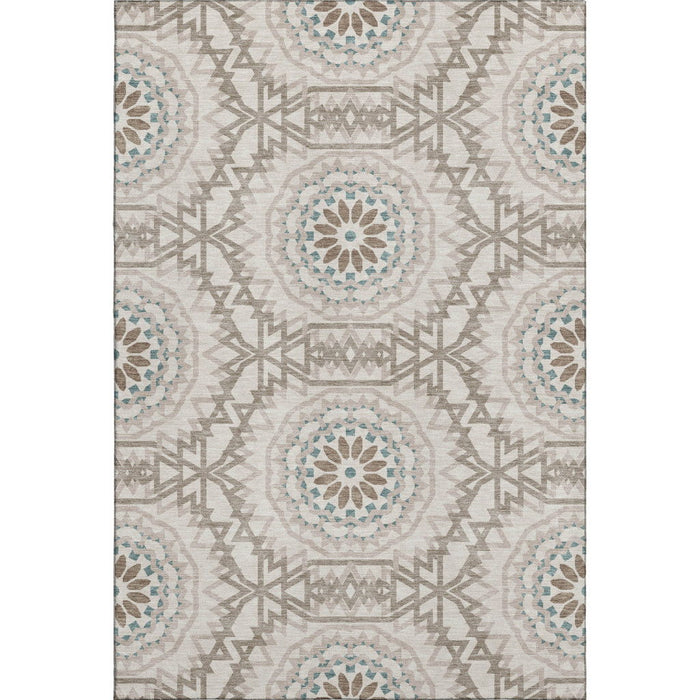 10' X 14' Geometric Washable Area Rug With UV Protection (652191) - Beige / Teal / Brown