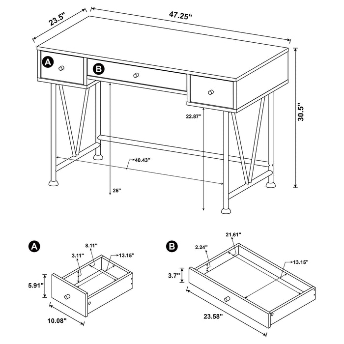 Analiese 47-inch 3-drawer Writing Desk Rustic Nutmeg