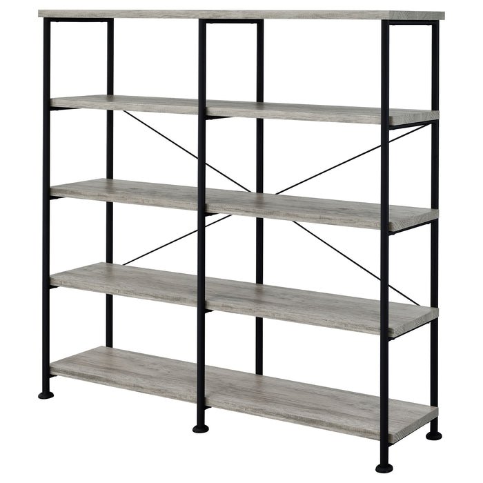 Analiese 63-inch 4-shelf Double Bookshelf Grey Driftwood