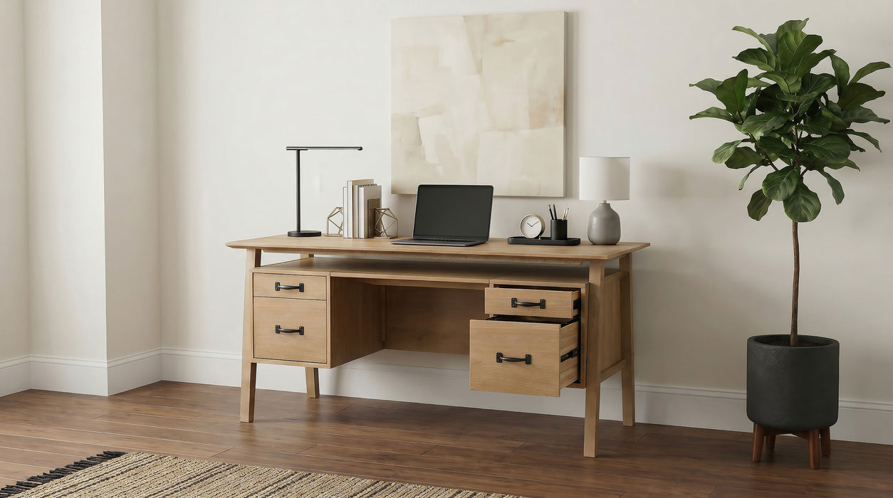 Goodson 64-inch 4-Drawer Double Pedestal Computer Desk Distressed Light Brown