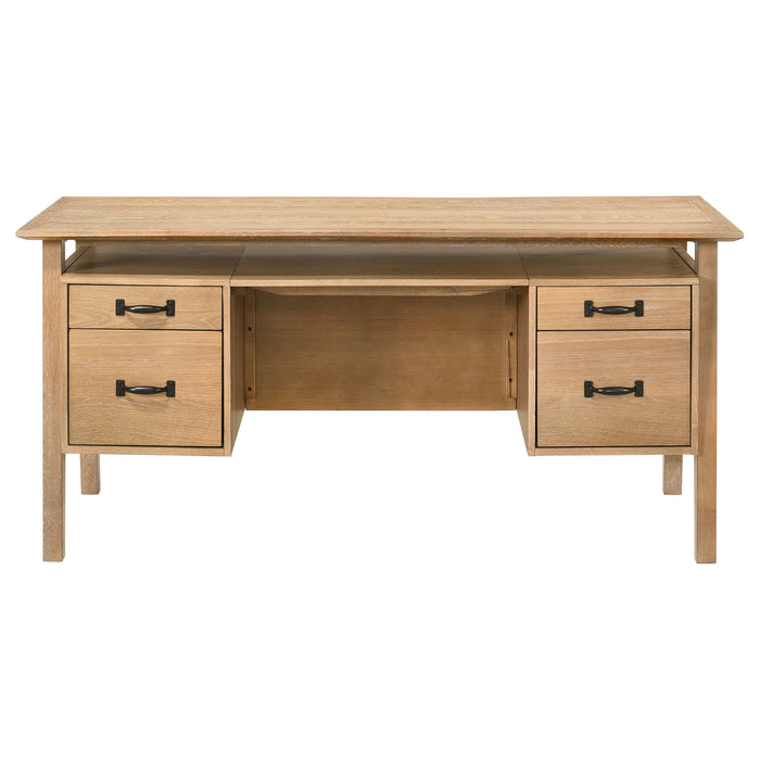 Goodson 64-inch 4-Drawer Double Pedestal Computer Desk Distressed Light Brown