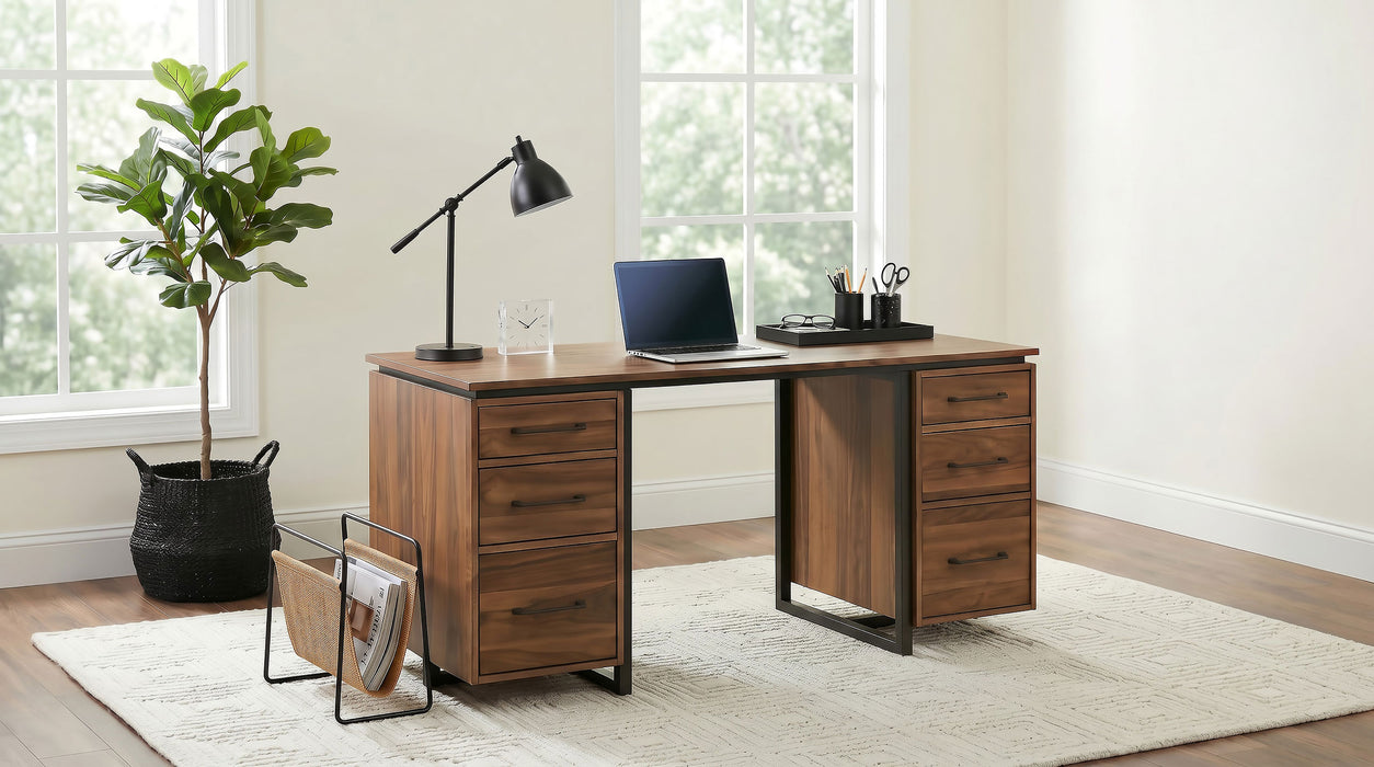 Berhalter 6-drawer double pedestal file computer desk by CoasterEveryday in a dark wood finish