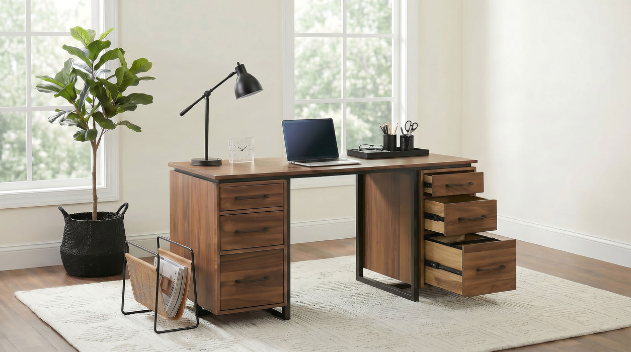 CoasterEveryday Berhalter 6-drawer double pedestal file computer desk in a rich wood finish