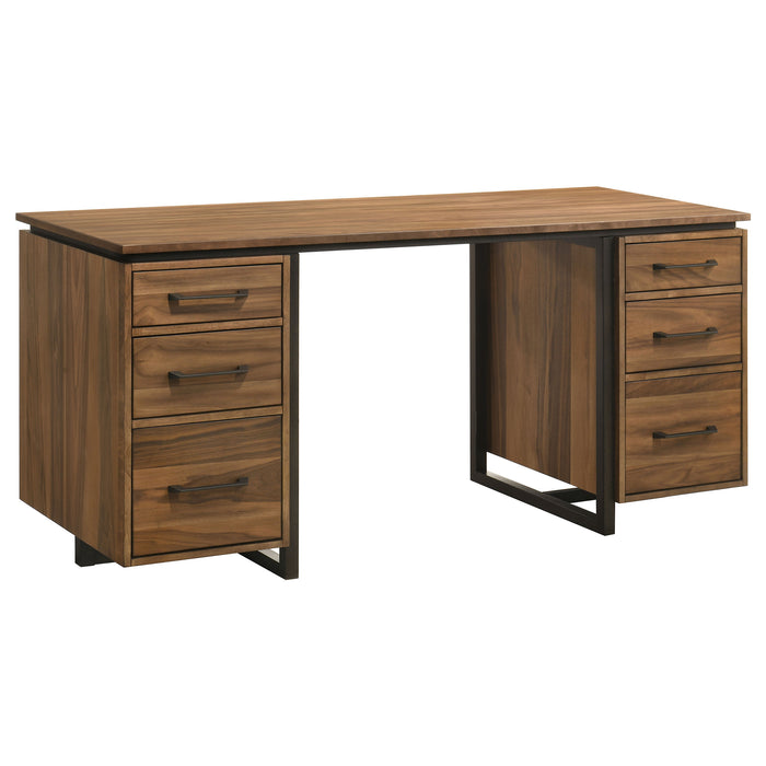 Berhalter 6-drawer double pedestal file computer desk by CoasterEveryday, shown in a spacious wood finish