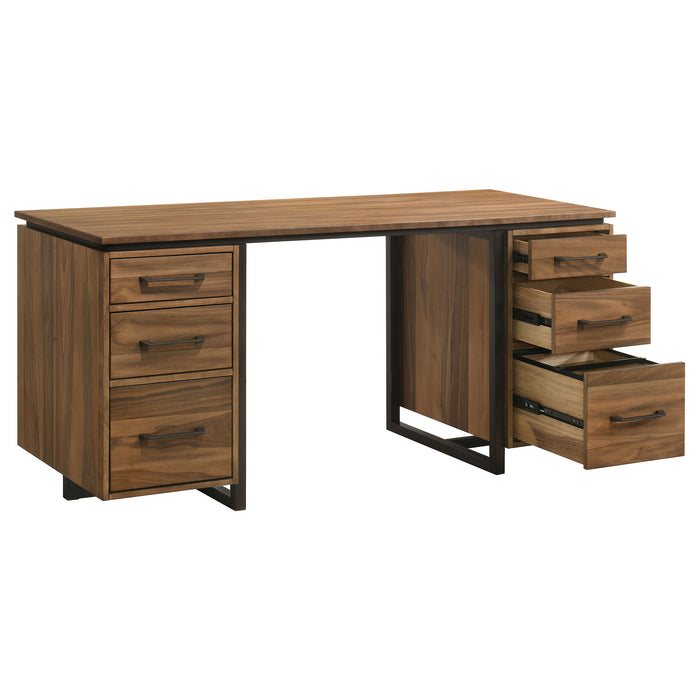 Berhalter CoasterEveryday 6-drawer double pedestal file computer desk in a spacious wood finish setup