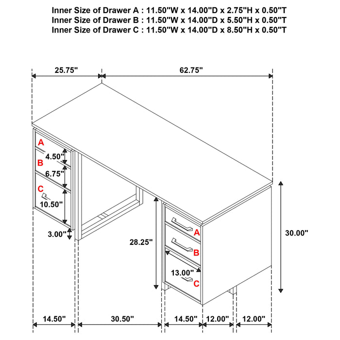 Berhalter 6-Drawer Double Pedestal File Computer Desk