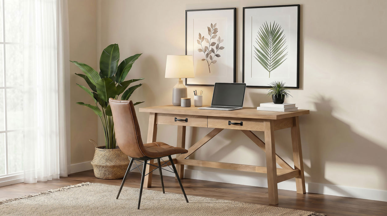 Fabian 54-inch 2-drawer Computer Writing Desk Distressed Light Brown
