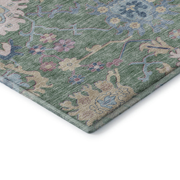 10' X 14' Floral Washable Area Rug With UV Protection (686981) - Sage / Beige / Blue