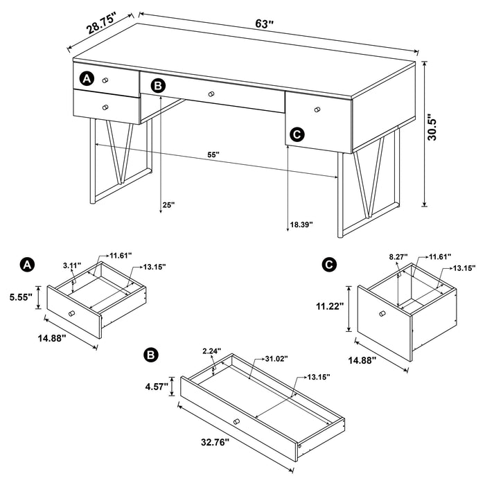 Analiese 63-inch 4-drawer Writing Desk Mango