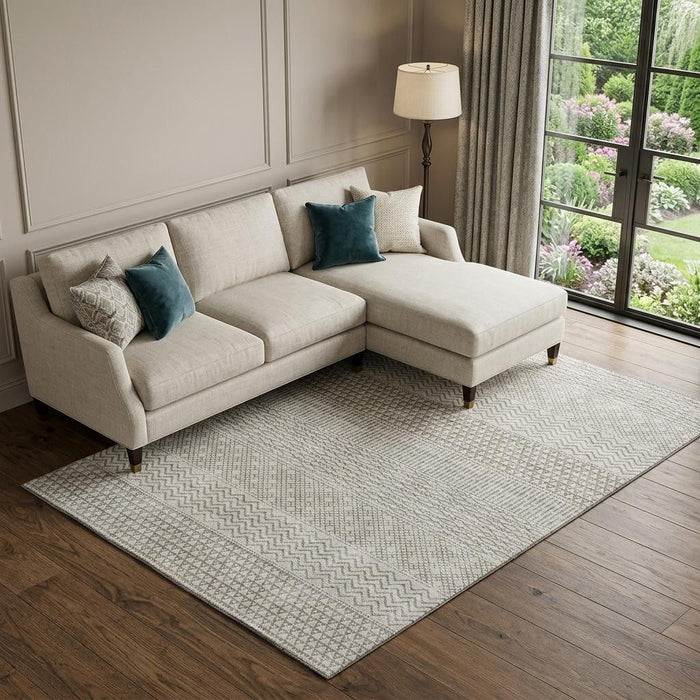 10' X 14' Striped Washable Area Rug With UV Protection (674760) - Beige / Ivory