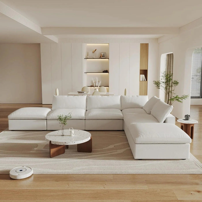 2 Piece Living Room Set Blend Modular Sofa With Ottoman Storage - White