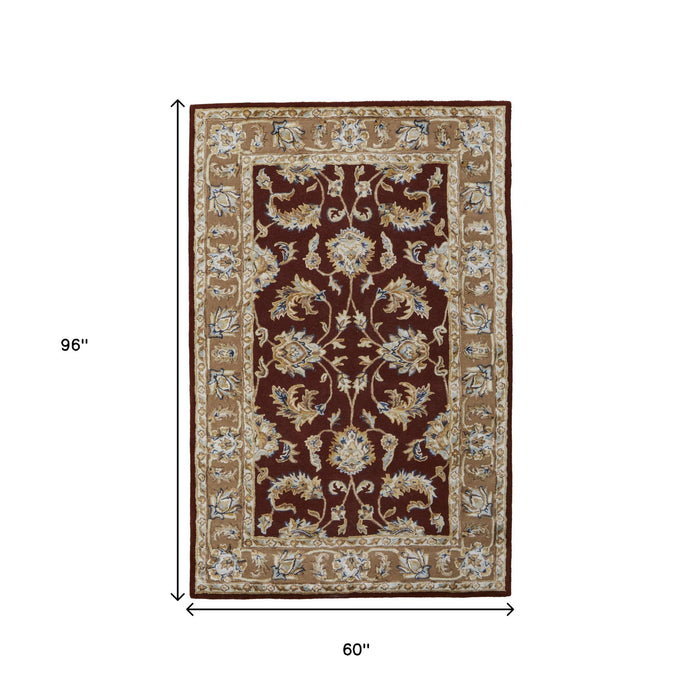 5' X 8' Oriental Hand Tufted Area Rug - Red