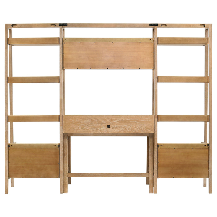 Fabian 4-piece Computer Desk and Bookshelf Set Distressed Light Brown