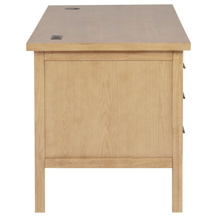 Vermes 66-inch 7-drawer Computer Desk with Power Outlet Light Ash