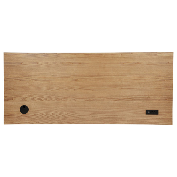 Vermes 66-inch 7-drawer Computer Desk with Power Outlet Light Ash