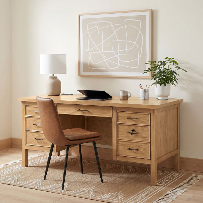 Vermes 66-inch 7-drawer Computer Desk with Power Outlet Light Ash