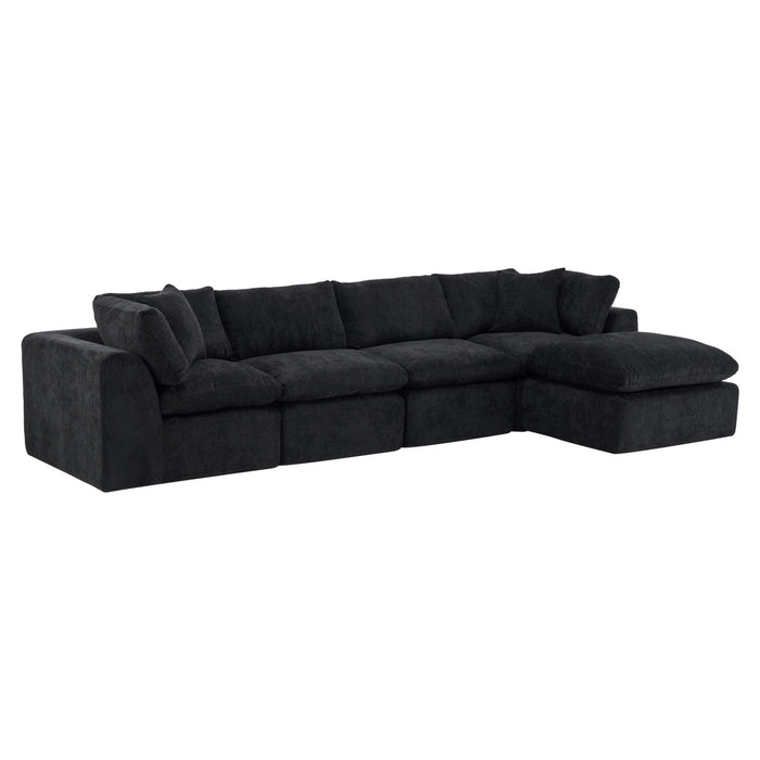 Chenille Modular Sofa Chaise With Ottoman Toss Pillows (725200) - Black