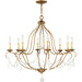 HomeRoots 30-inch antique gold chandelier with eight shades, dimmable lighting, elegant modern design, perfect for dining or living rooms.