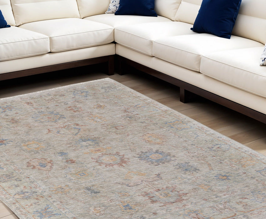 9' X 12' Floral Hand Woven Distressed Area Rug With Fringe - Tan