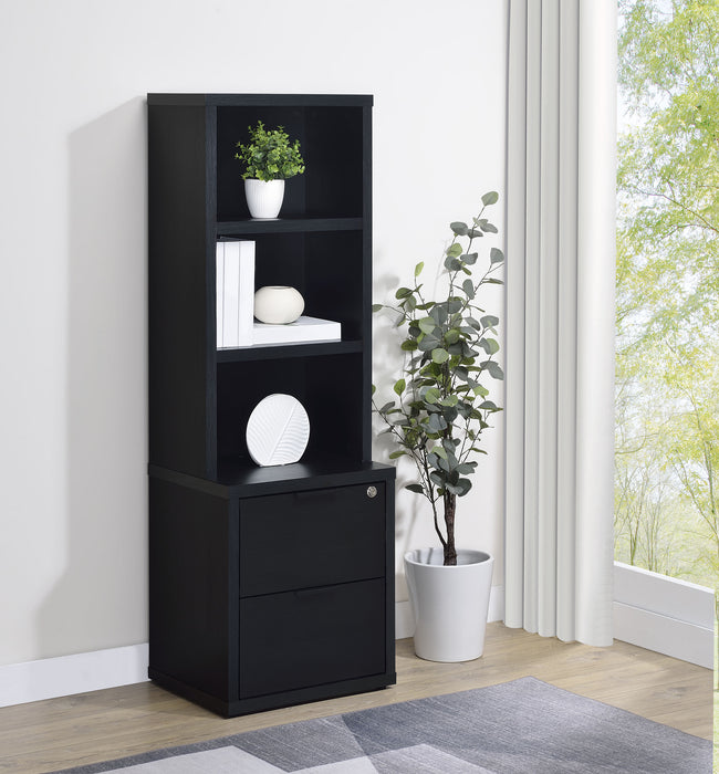 CoasterEveryday Westpark black 3-shelf bookcase with USB port and lockable drawer