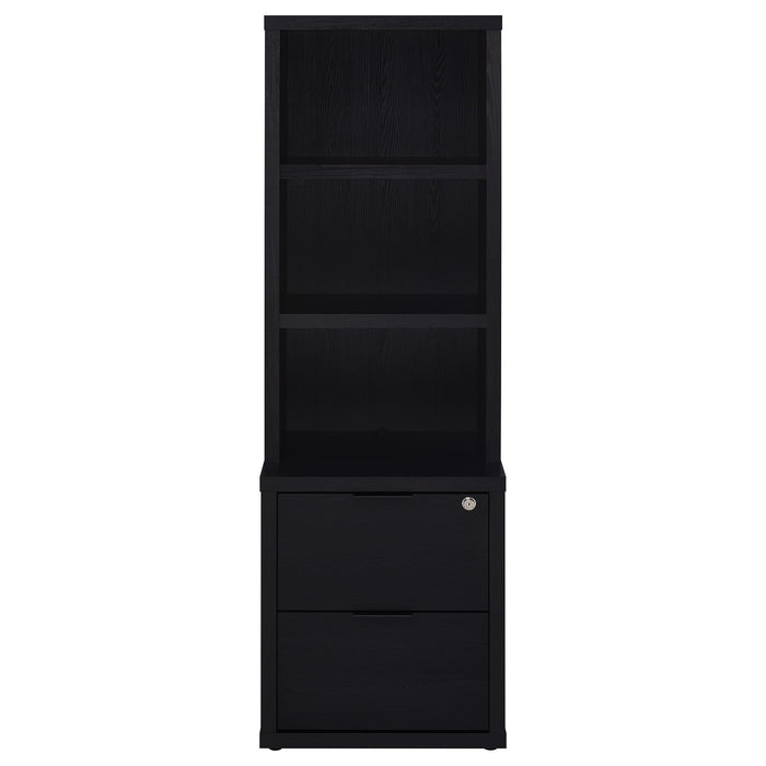 Westpark 3-shelf bookcase with USB and lockable drawer in black by CoasterEveryday