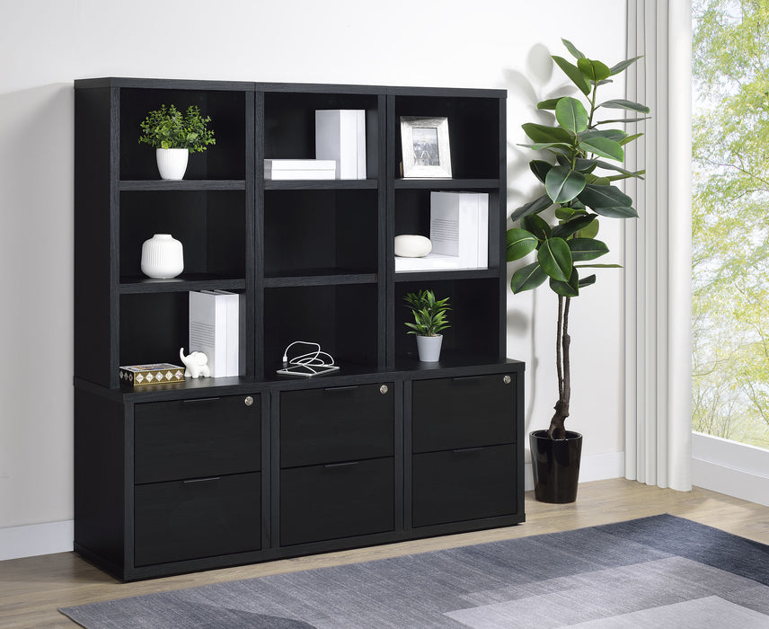 CoasterEveryday Westpark black 3-shelf bookcase with USB port and lockable drawer