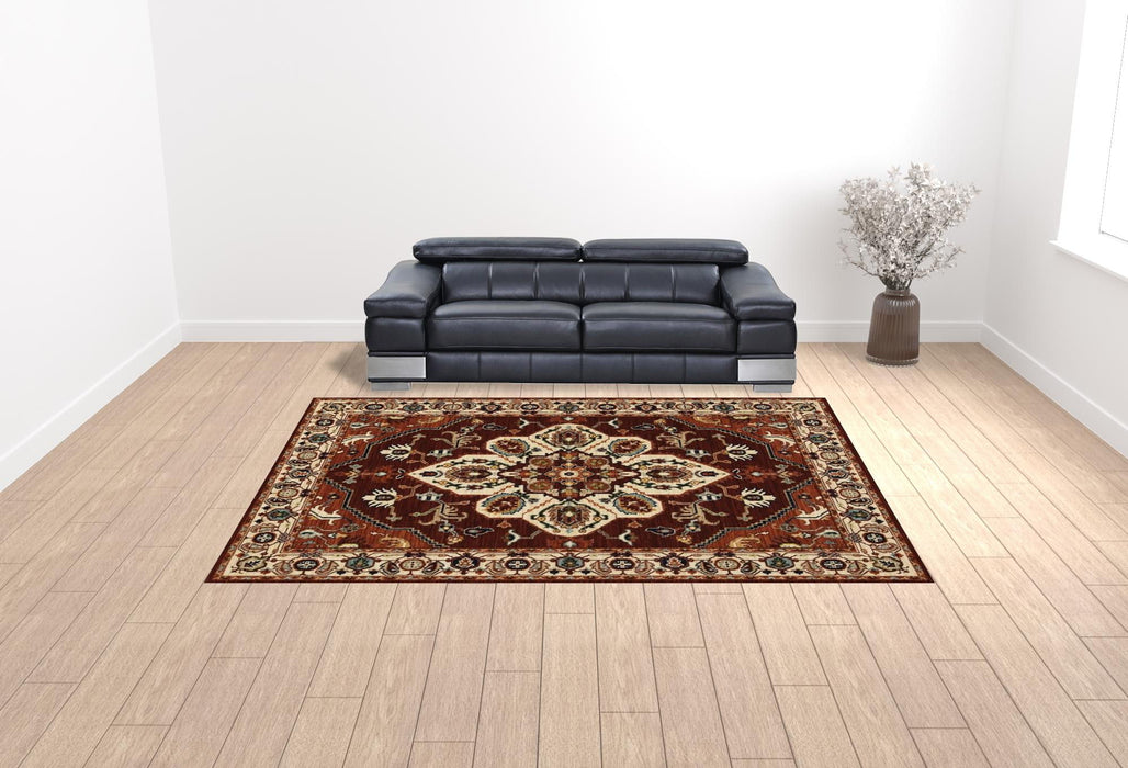 10' x 13' Oriental Power Loom Stain Resistant Area Rug With Fringe - Red Ivory Orange And Blue