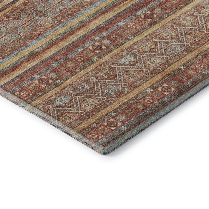 10' X 14' Striped Washable Area Rug With UV Protection (695816) - Rust / Gold / Gray